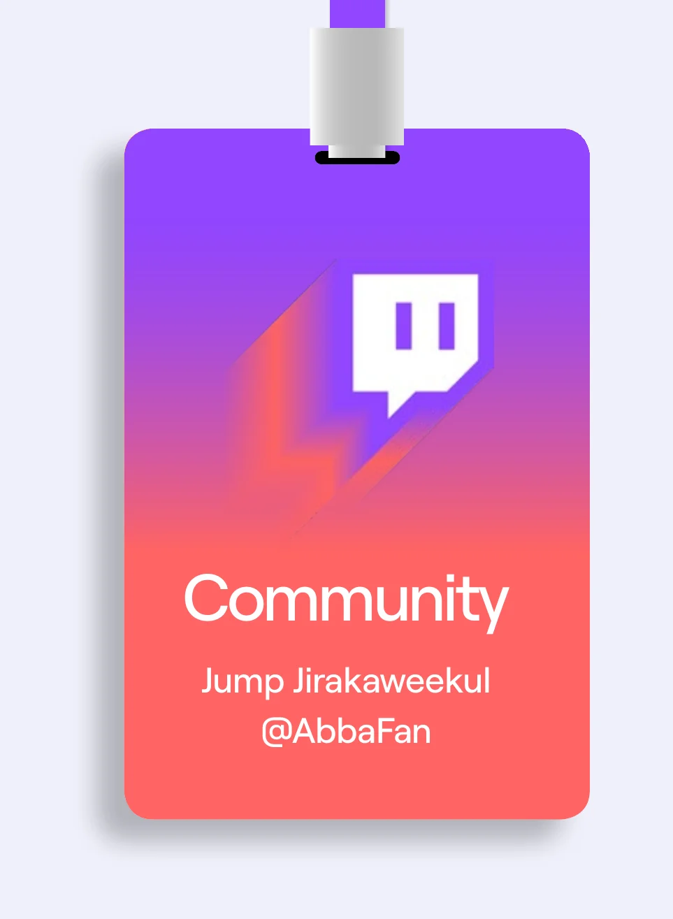 A TwitchCon community badge with a gradient Glitch